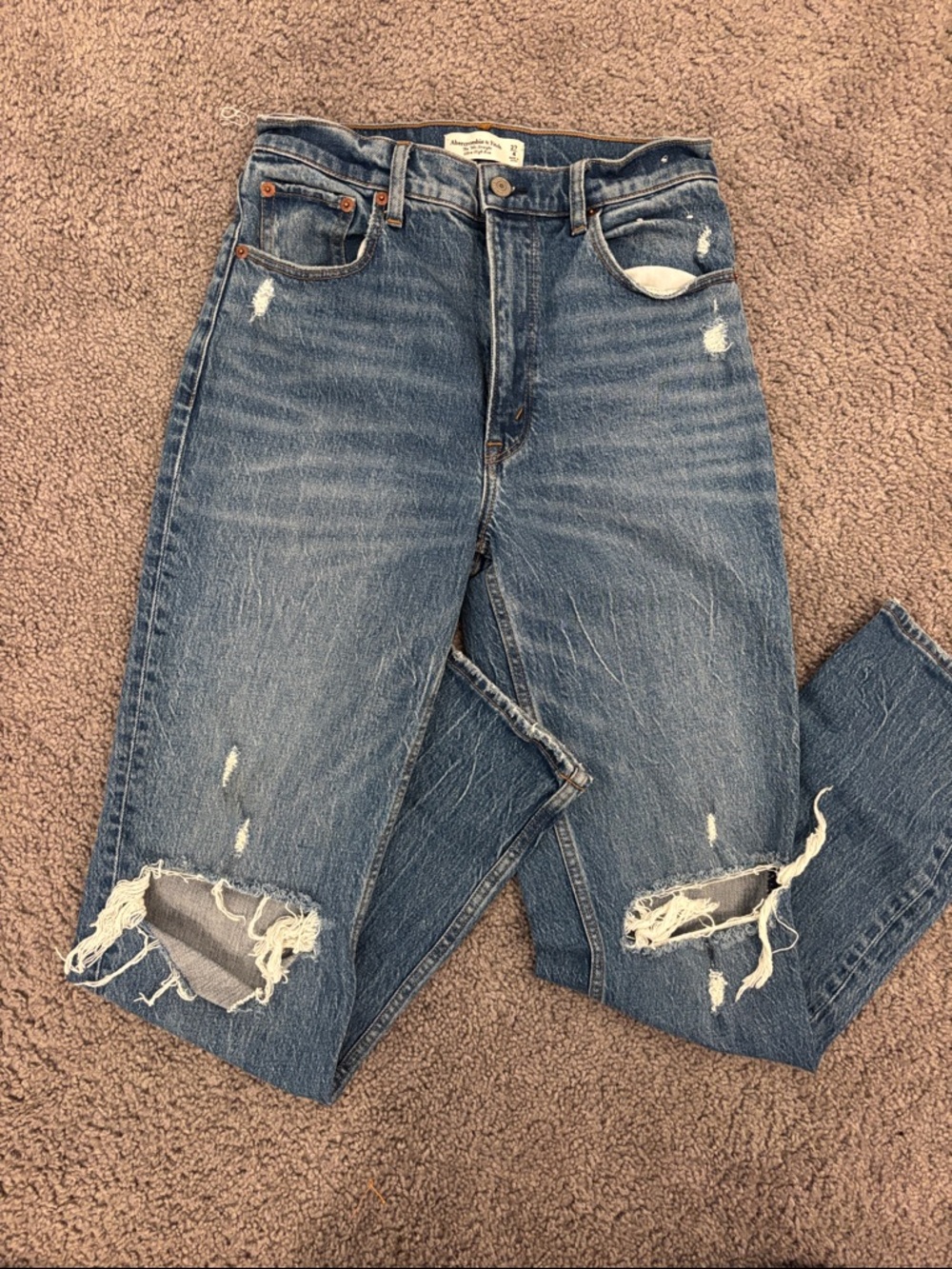 Abercrombie & Fitch Distressed Blue Straight-Leg Jeans